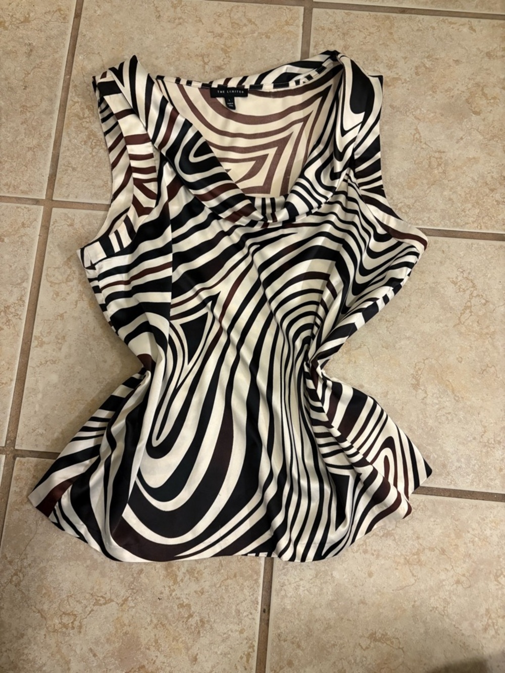 The Limited Cream & Brown Swirl Cowl Neck Sleeveless Top